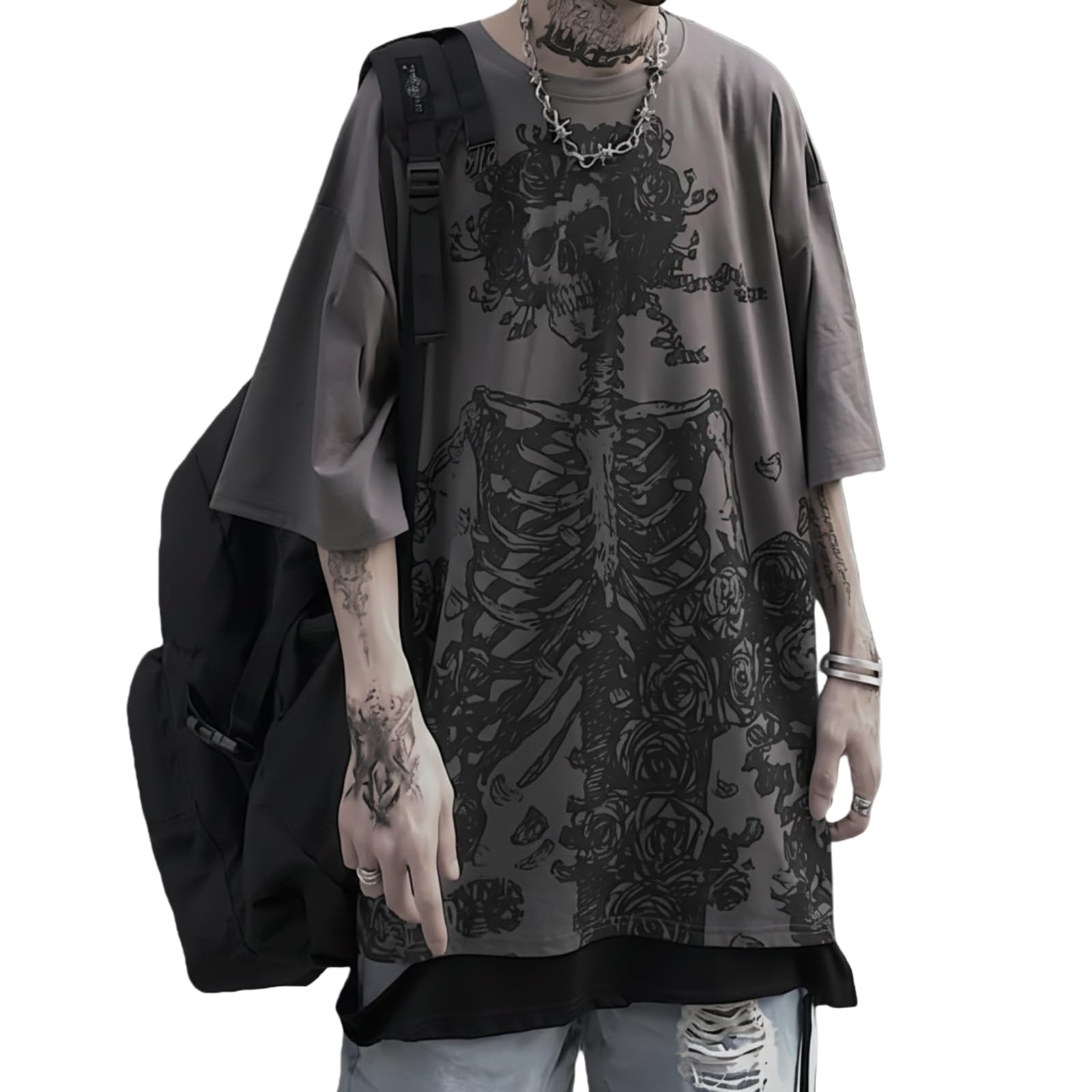 Women Men Y2K T Shirt Skeleton Emo Grunge Oversized Gothic Tee